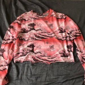 Shein Sheer Pink Waves Crop Top 2XL